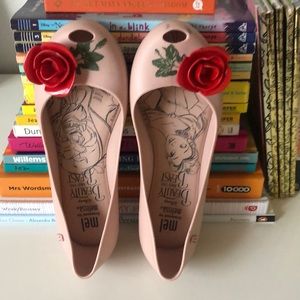 Beauty and the Beast Mel Melissa girls pink ballet flats with rose detail size 1